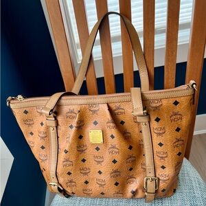 MCM Cognac Visetos Coated Canvas Tote
